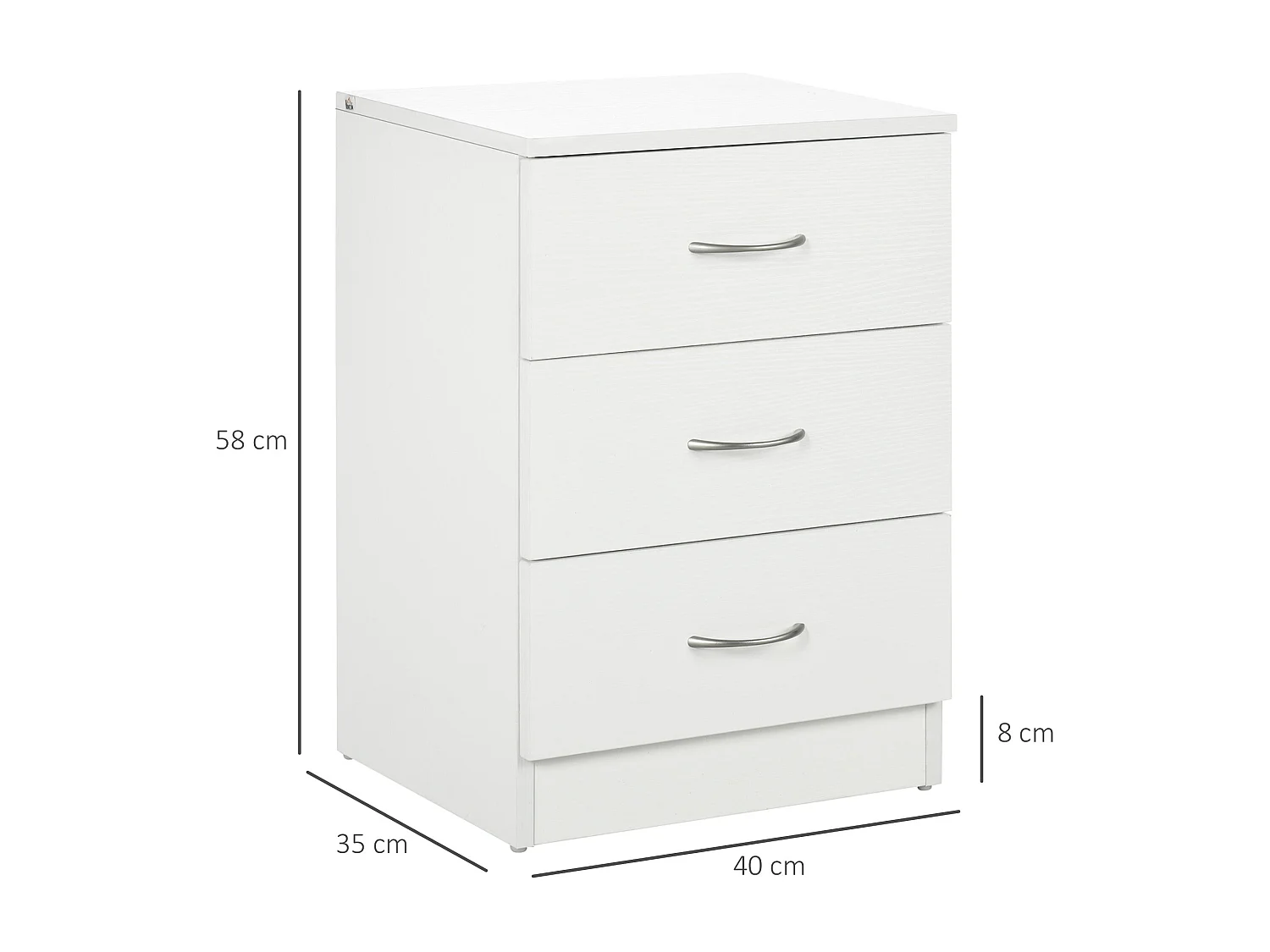 Mesita de noche Varego Homcom 3 cajones blanco 58x40x35 cm
