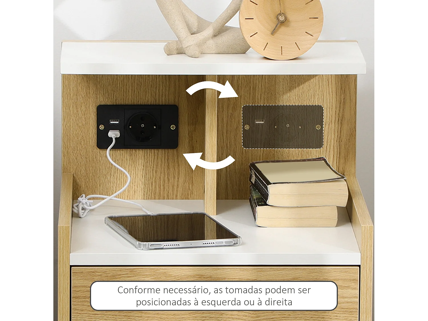 Mesa de Cabeceira Nordik com USB e Tomada Elétrica – Prática e Moderna 40x40x60 cm
