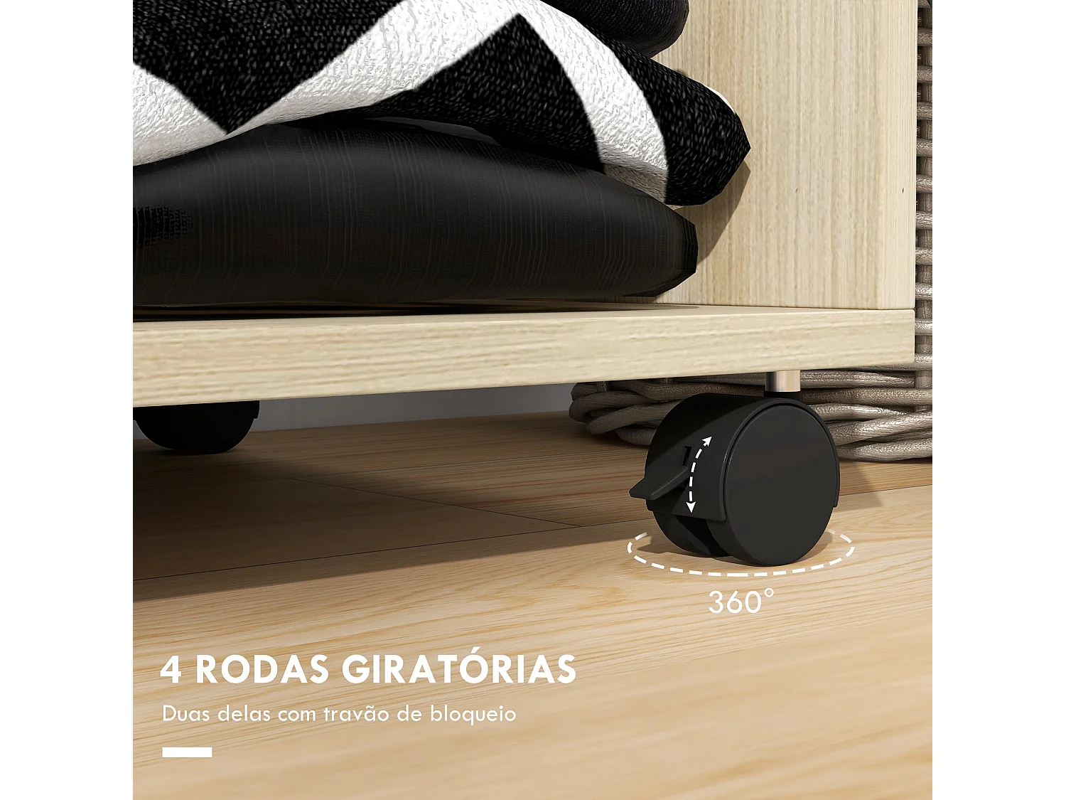 Armario abierto Kirk Homcom 1 barra + 2 estantes + ruedas natural 128x60x40 cm