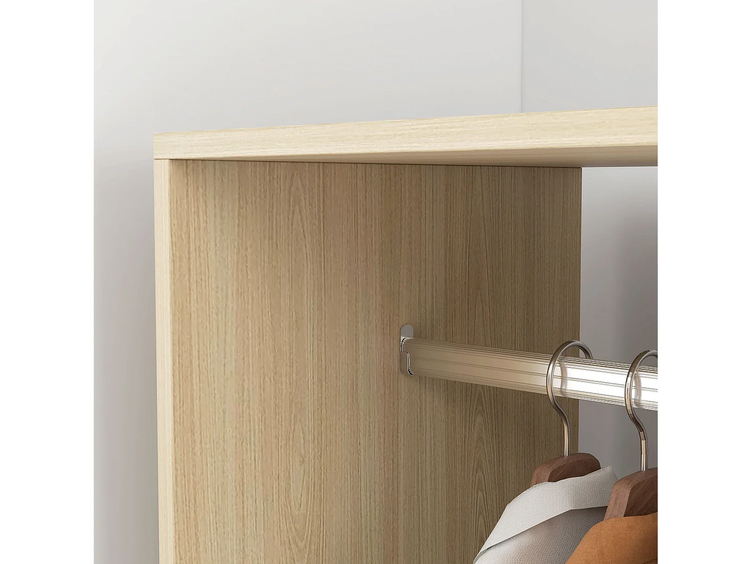 Armario abierto Kirk Homcom 1 barra + 2 estantes + ruedas natural 128x60x40 cm