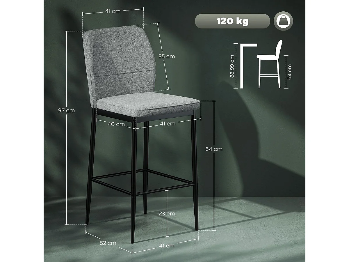 Pack de 2 taburetes Medellín Homcom asiento acolchado gris