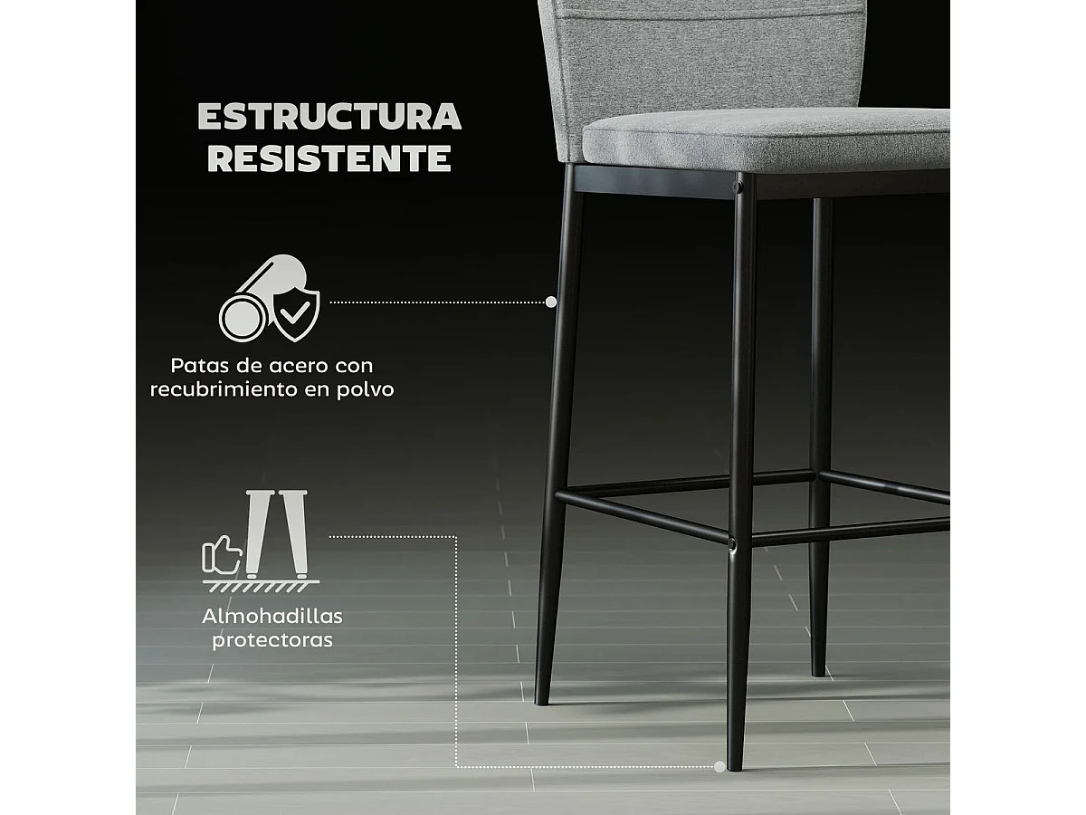 Pack de 2 taburetes Medellín Homcom asiento acolchado gris