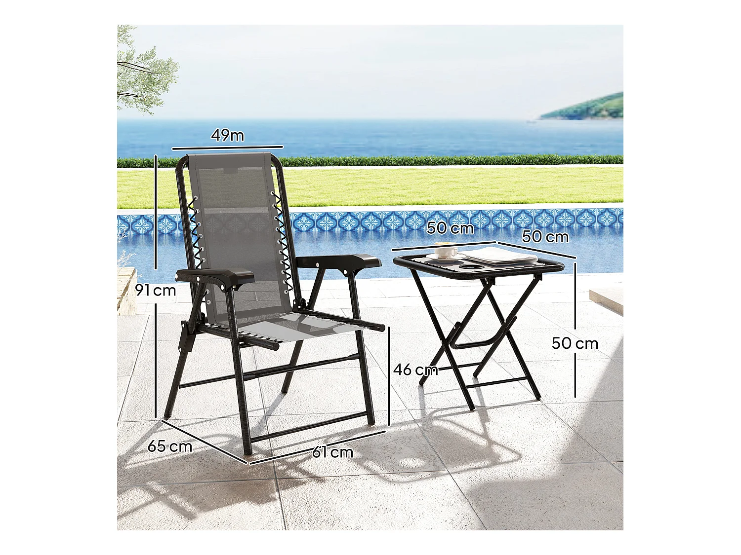 Conjunto de jardín Candel Outsunny 3 piezas plegables gris oscuro