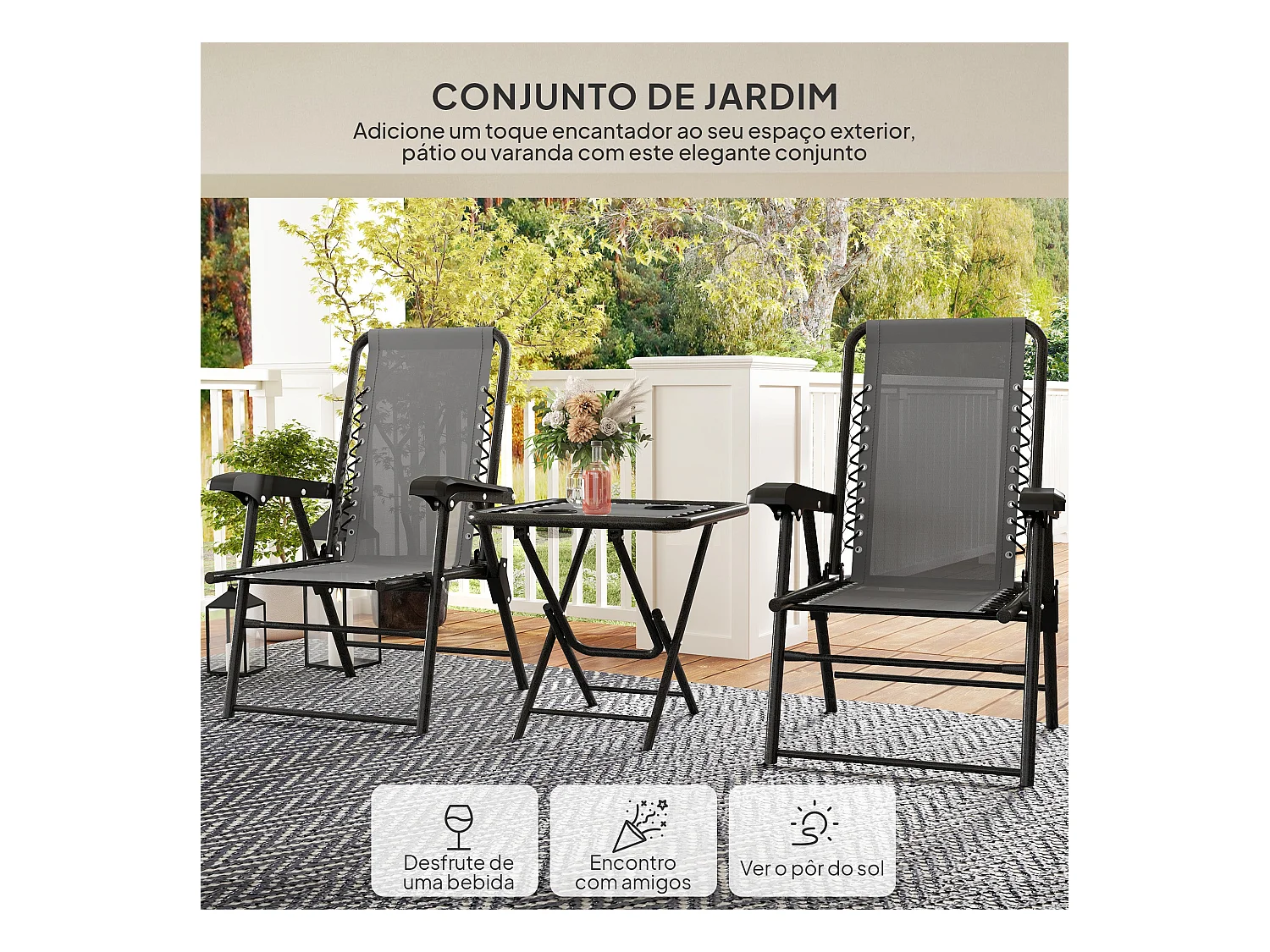 Conjunto de jardín Candel Outsunny 3 piezas plegables gris oscuro