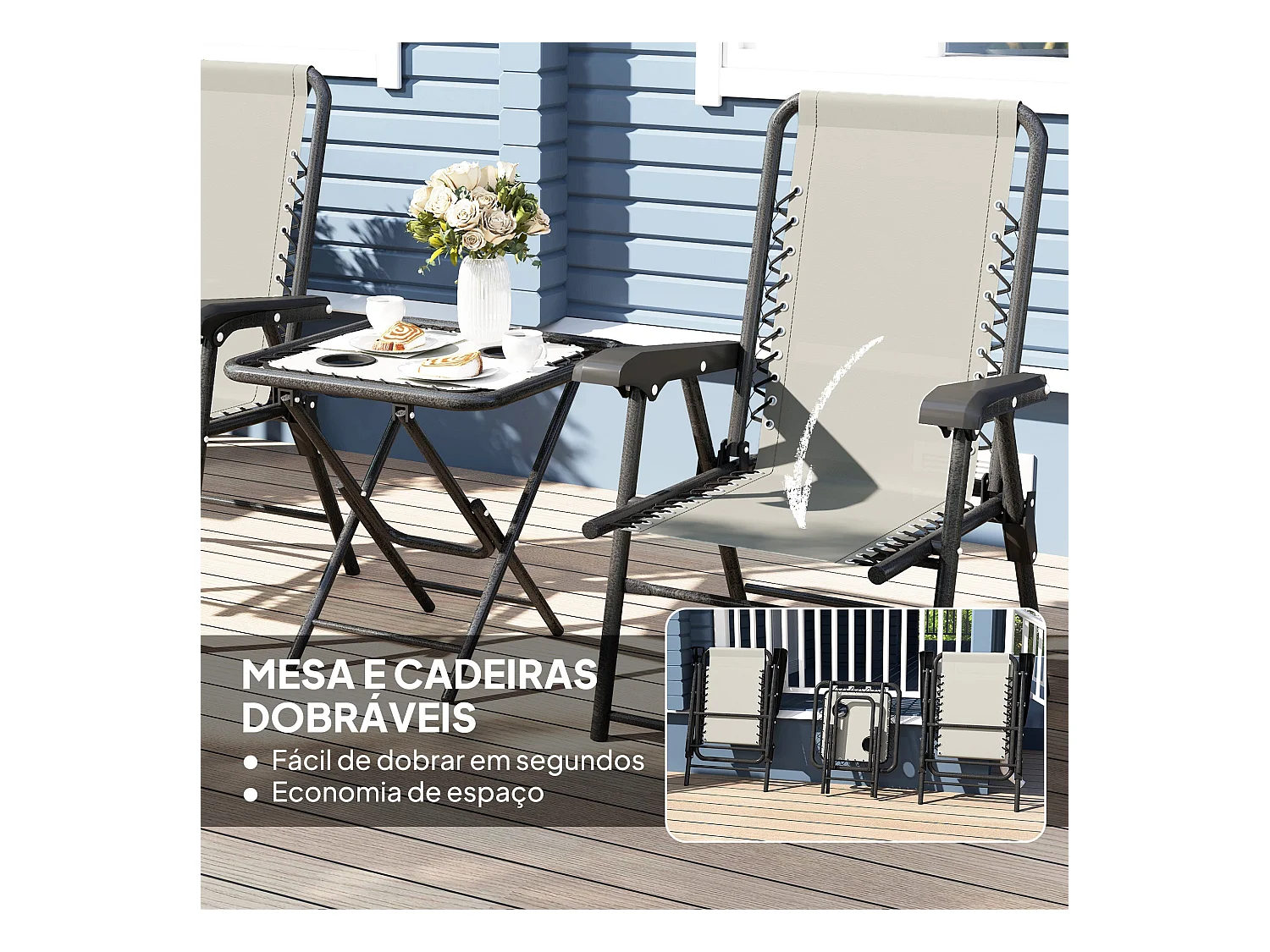 Conjunto de jardín Candel Outsunny 3 piezas plegables gris oscuro