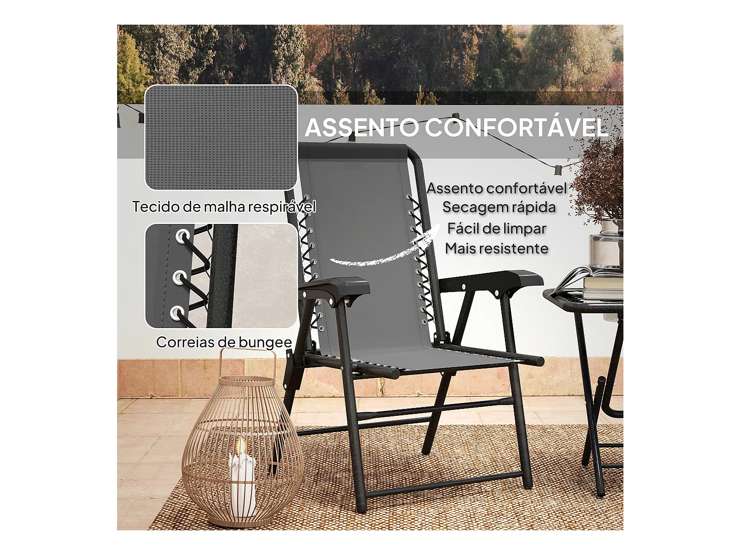 Conjunto de jardín Candel Outsunny 3 piezas plegables gris oscuro