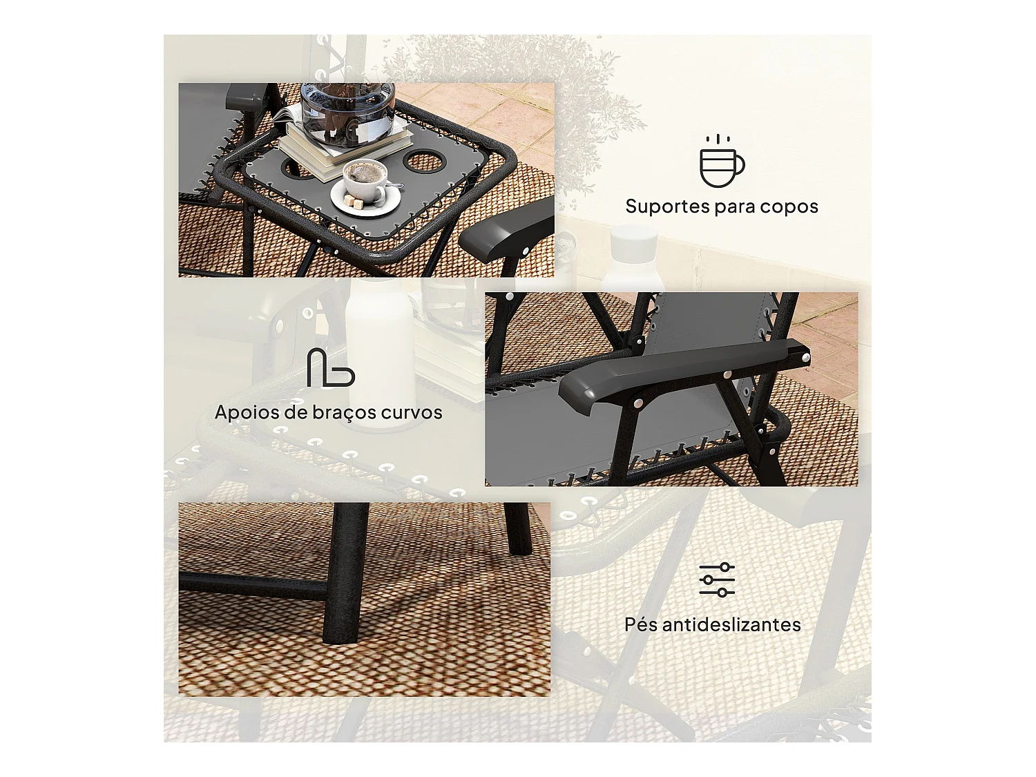 Conjunto de jardín Candel Outsunny 3 piezas plegables gris oscuro