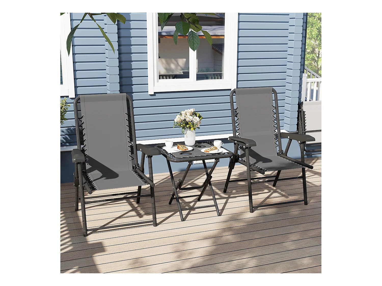 Conjunto de jardín Candel Outsunny 3 piezas plegables gris oscuro