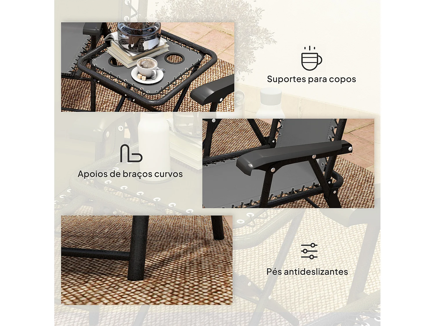 Conjunto Elegante de Mesa e Cadeiras Dobráveis para Jardim Lisboa - Cinza em Aço Resistente
