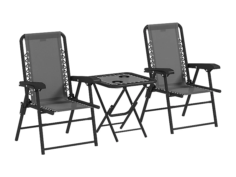 Conjunto Elegante de Mesa e Cadeiras Dobráveis para Jardim Lisboa - Cinza em Aço Resistente