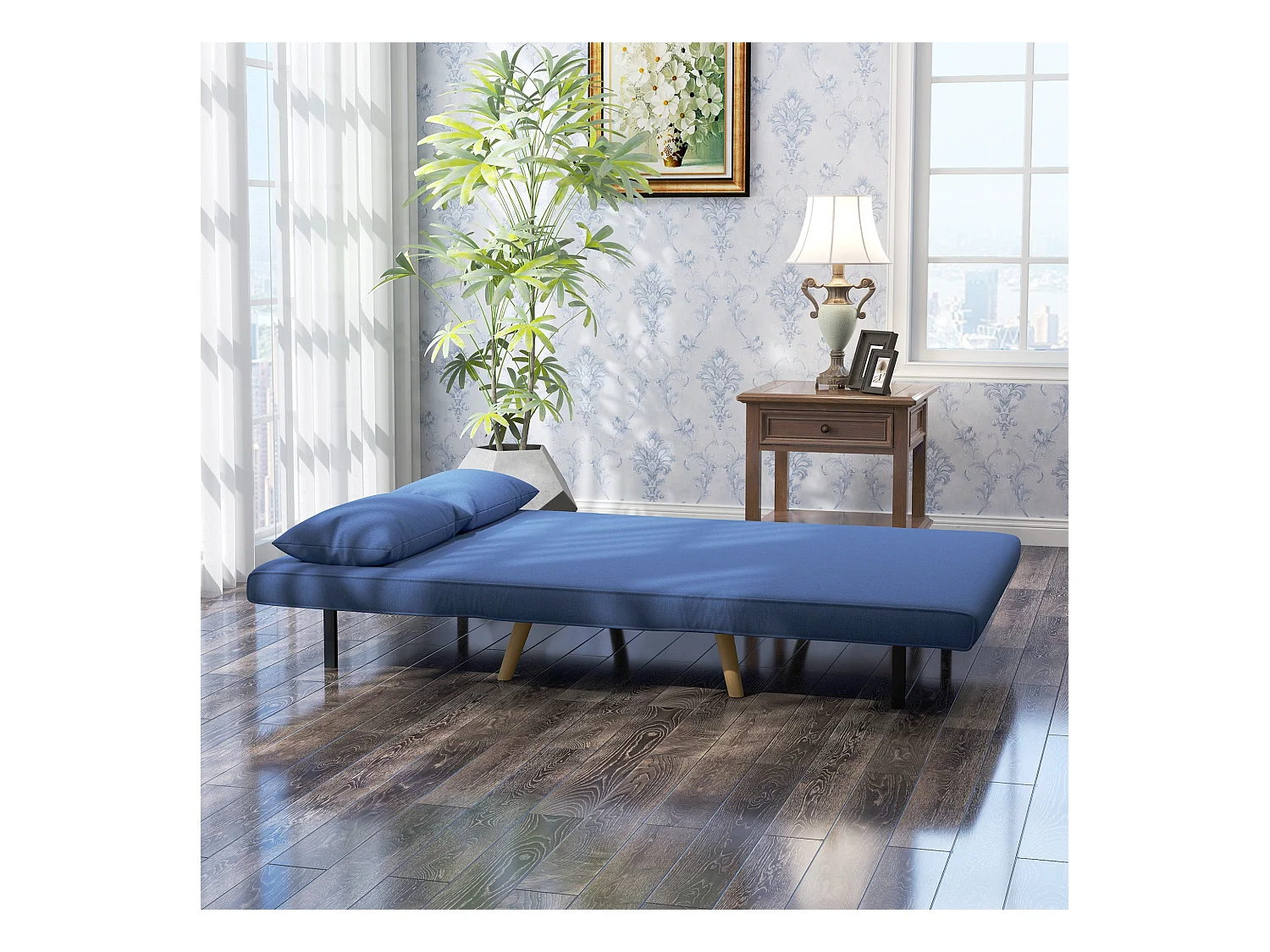 Sofá cama Índigo Homcom 5 posiciones diseño 2 en 1 azul 85x75x120 cm