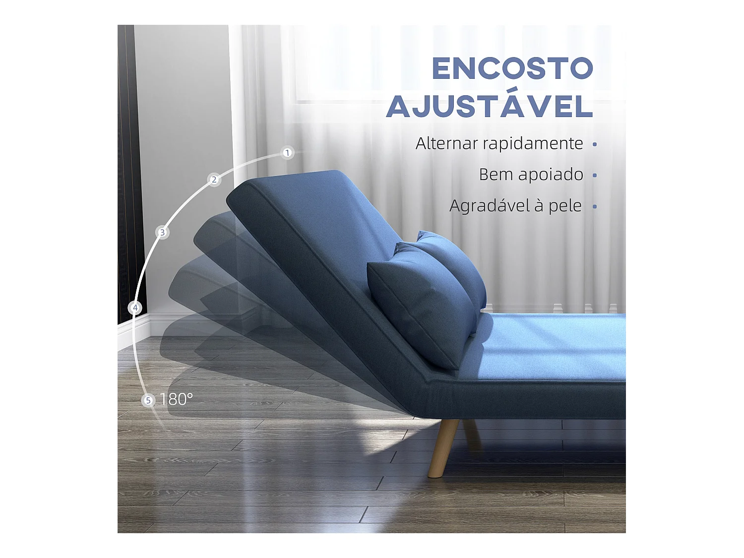 Sofá cama Índigo Homcom 5 posiciones diseño 2 en 1 azul 85x75x120 cm