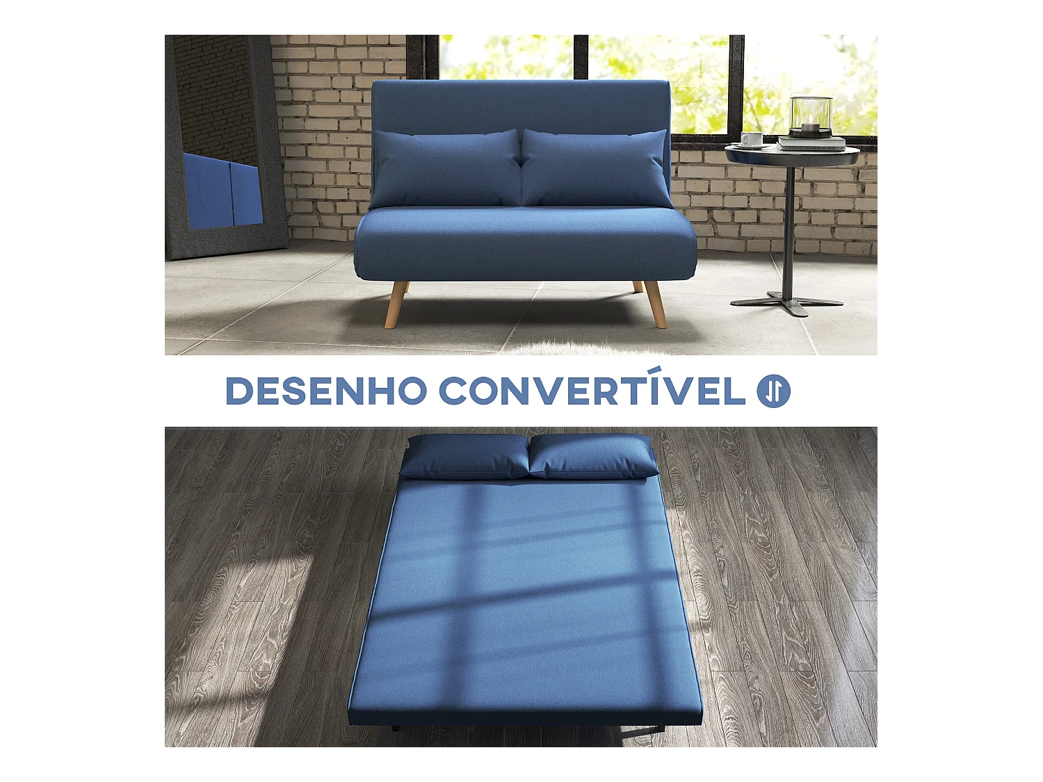 Sofá cama Índigo Homcom 5 posiciones diseño 2 en 1 azul 85x75x120 cm