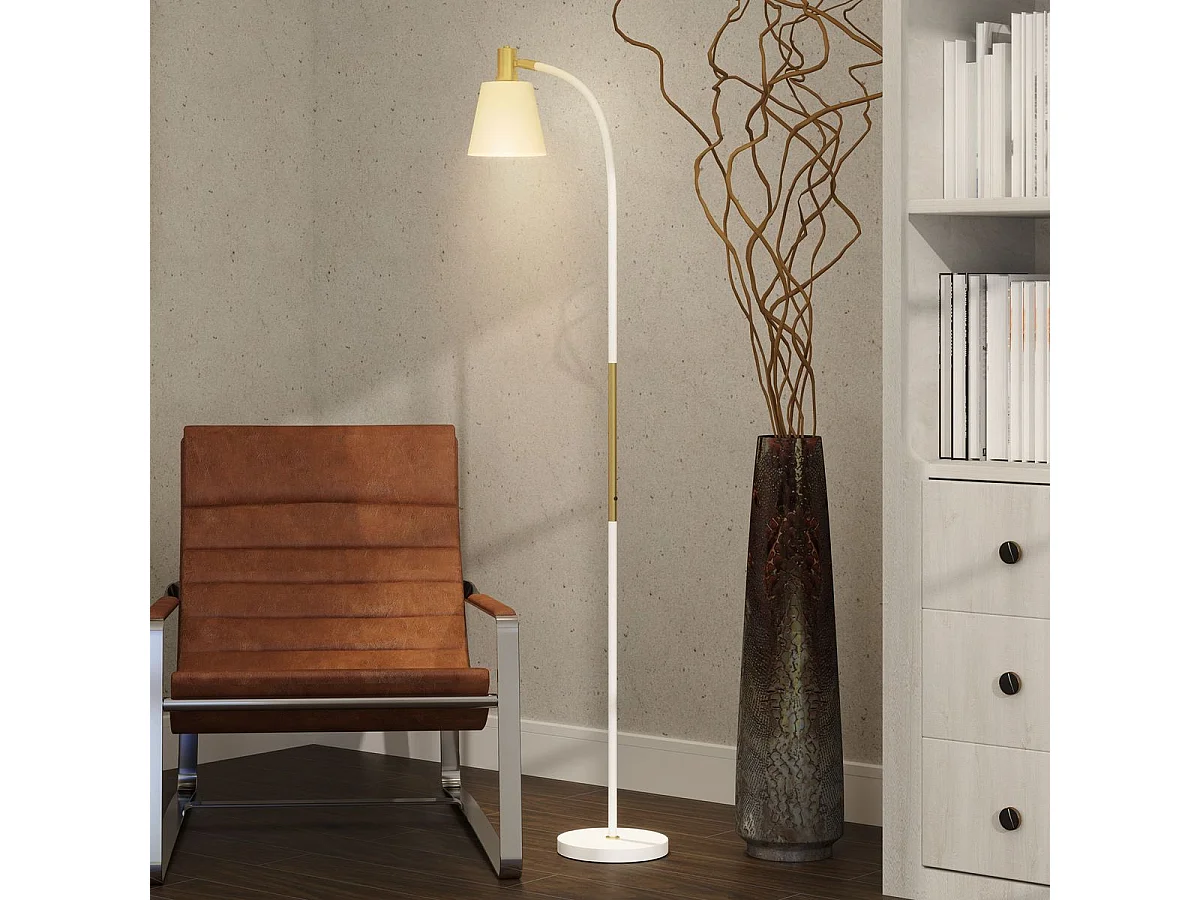 Lámpara de pie Bronx Homcom ángulo + altura ajustable blanco/dorado 127-160x49x21 cm