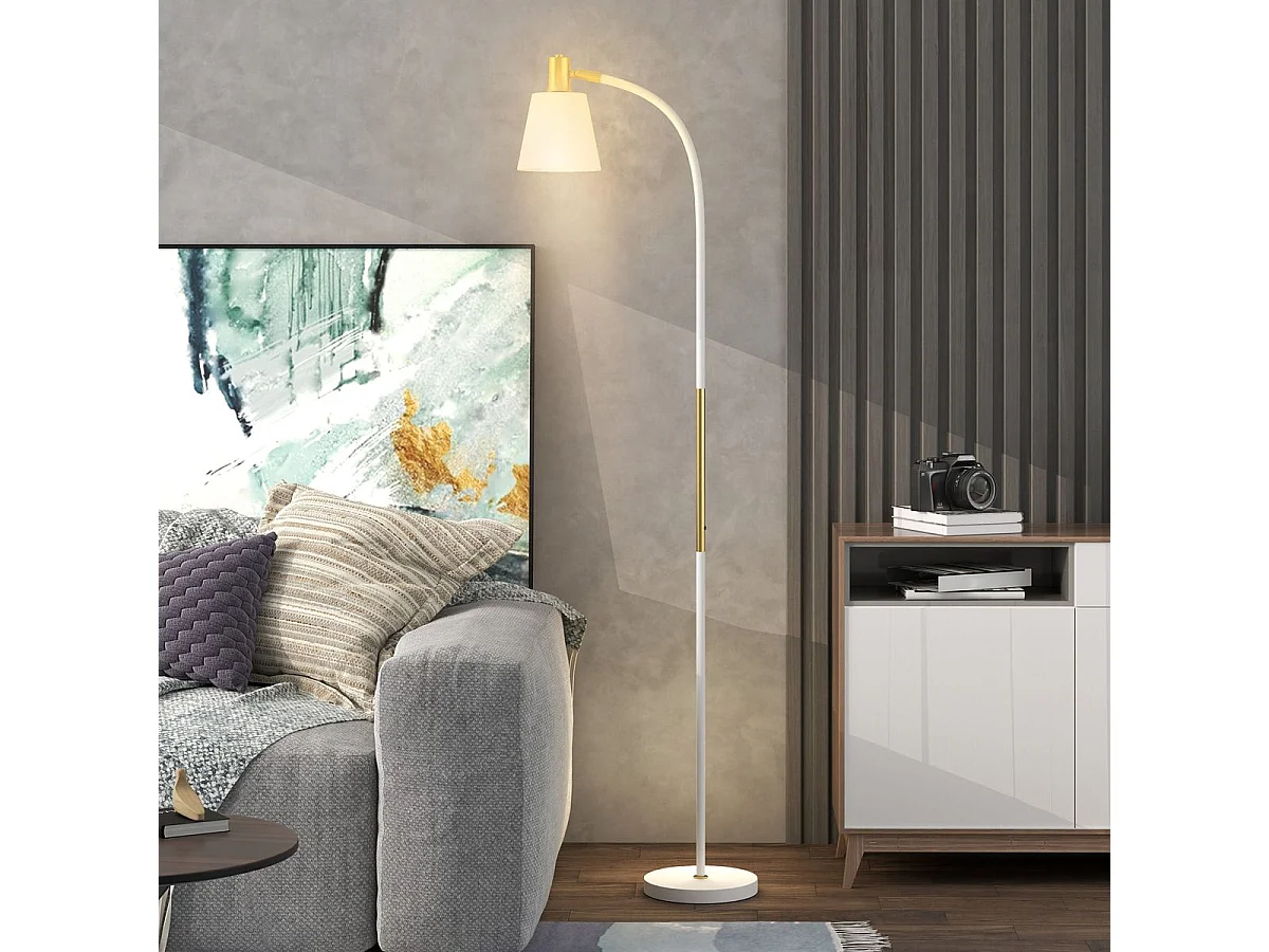 Lámpara de pie Bronx Homcom ángulo + altura ajustable blanco/dorado 127-160x49x21 cm