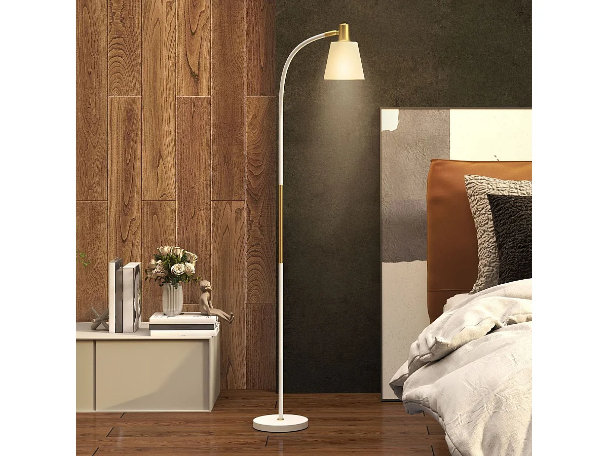 Lámpara de pie Bronx Homcom ángulo + altura ajustable blanco/dorado 127-160x49x21 cm