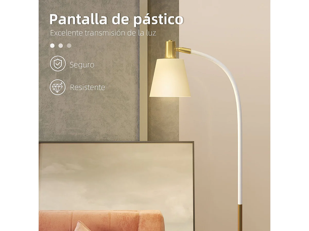 Lámpara de pie Bronx Homcom ángulo + altura ajustable blanco/dorado 127-160x49x21 cm