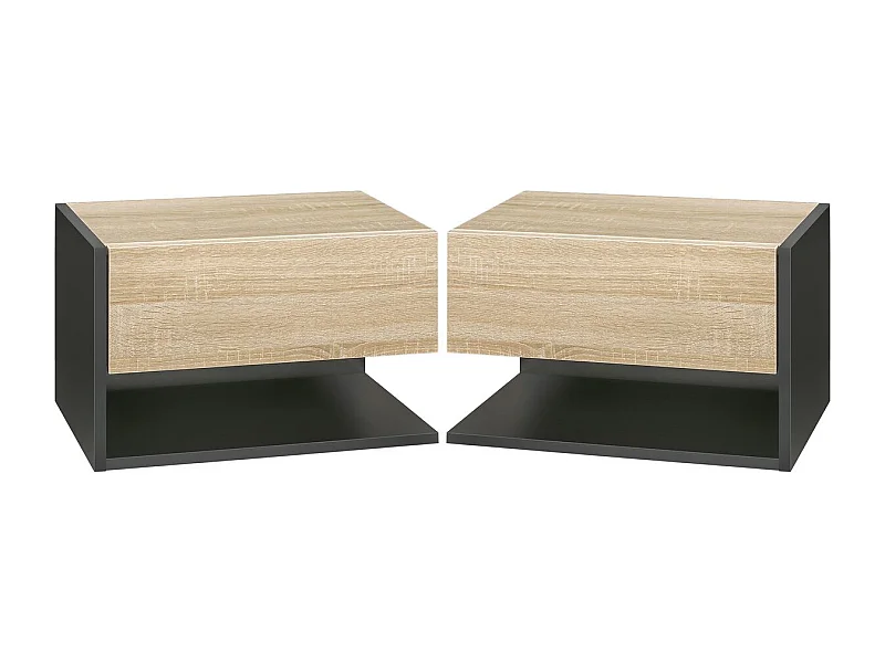 Pack de 2 mesitas de noche Nube Homcom 1 cajón + 1 estante natural/negro