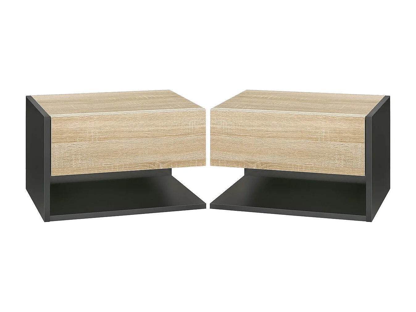 Pack de 2 mesitas de noche Nube Homcom 1 cajón + 1 estante natural/negro