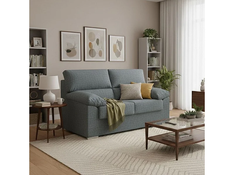 Sofá 2 plazas Málaga tapizado tela nevada 15 gris 100x140x85 cm