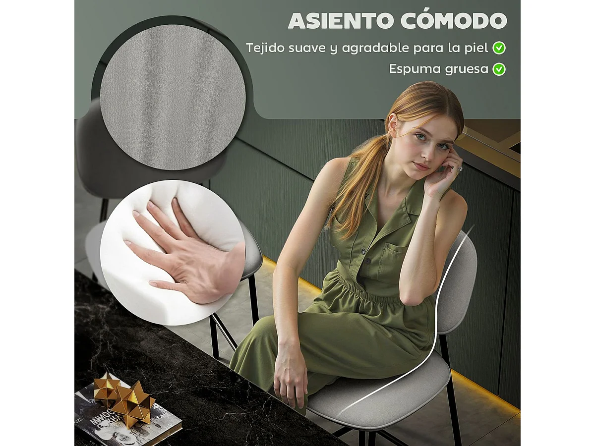 Pack de 2 taburetes Mery Homcom respaldo acolchado gris/negro