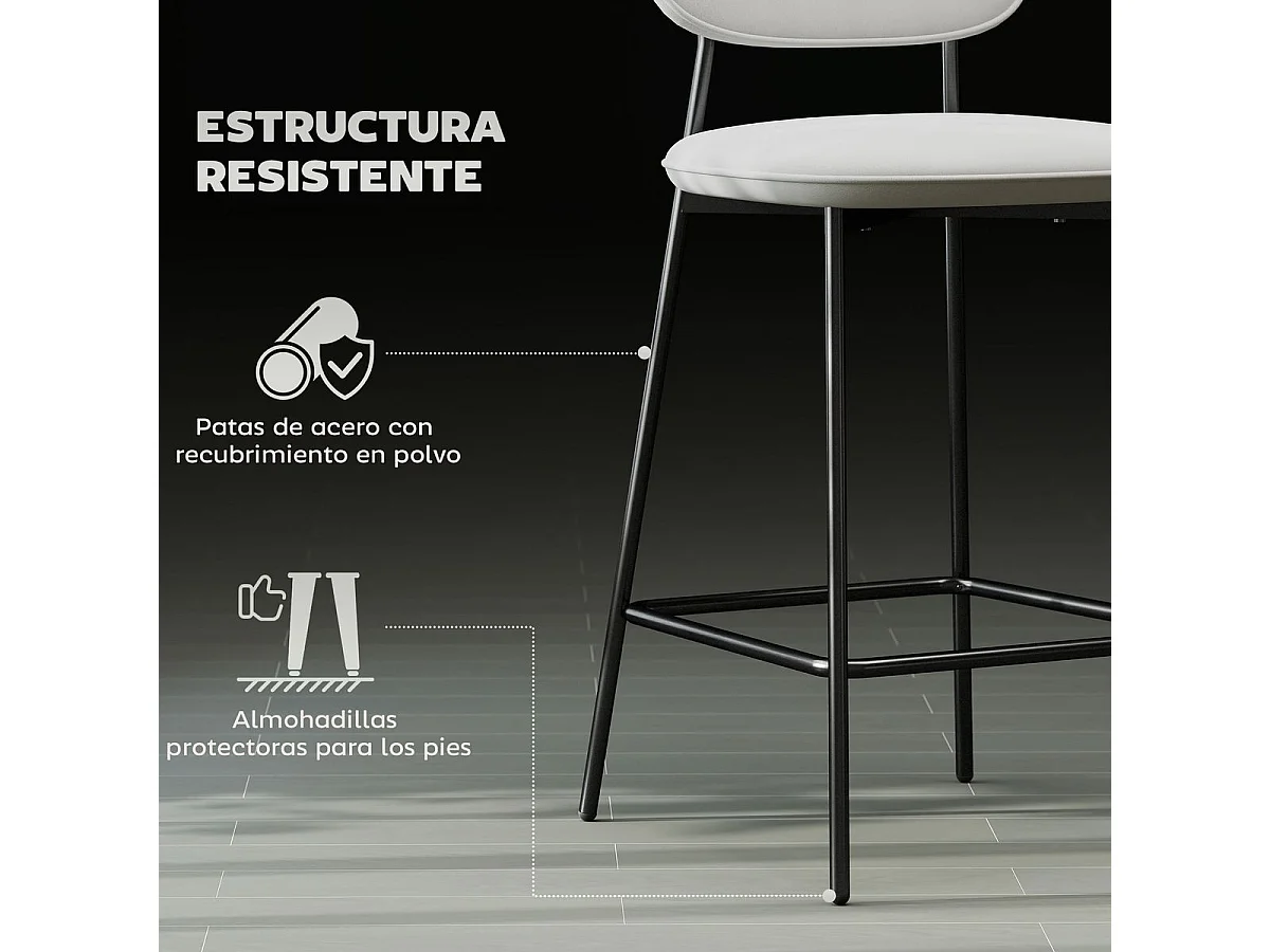 Pack de 2 taburetes Mery Homcom respaldo acolchado gris/negro