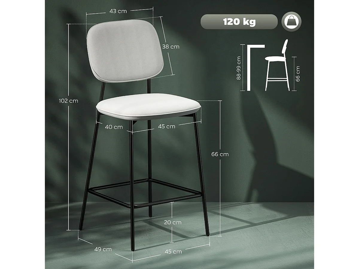 Pack de 2 taburetes Mery Homcom respaldo acolchado gris/negro