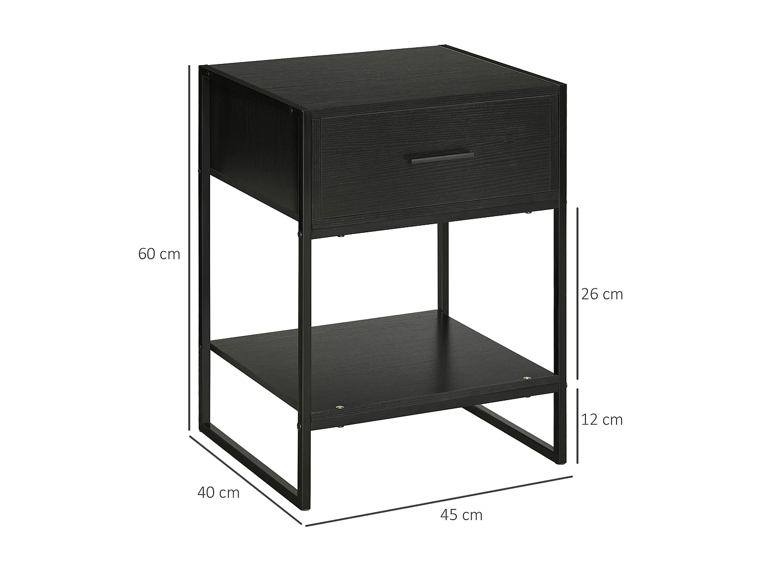 Mesa de Cabeceira Moderna com Gaveta e Prateleira para Quarto e Sala de Estar - Modelo Avignon Preto 45x40x60cm