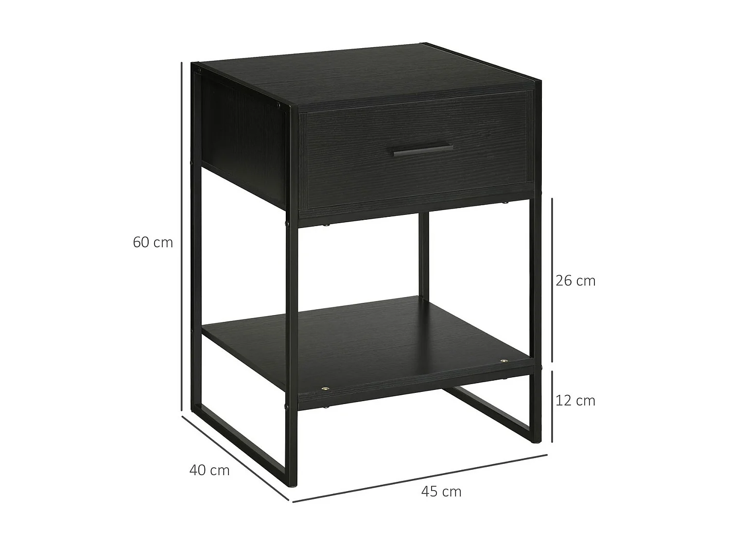 Mesa de Cabeceira Moderna com Gaveta e Prateleira para Quarto e Sala de Estar - Modelo Avignon Preto 45x40x60cm