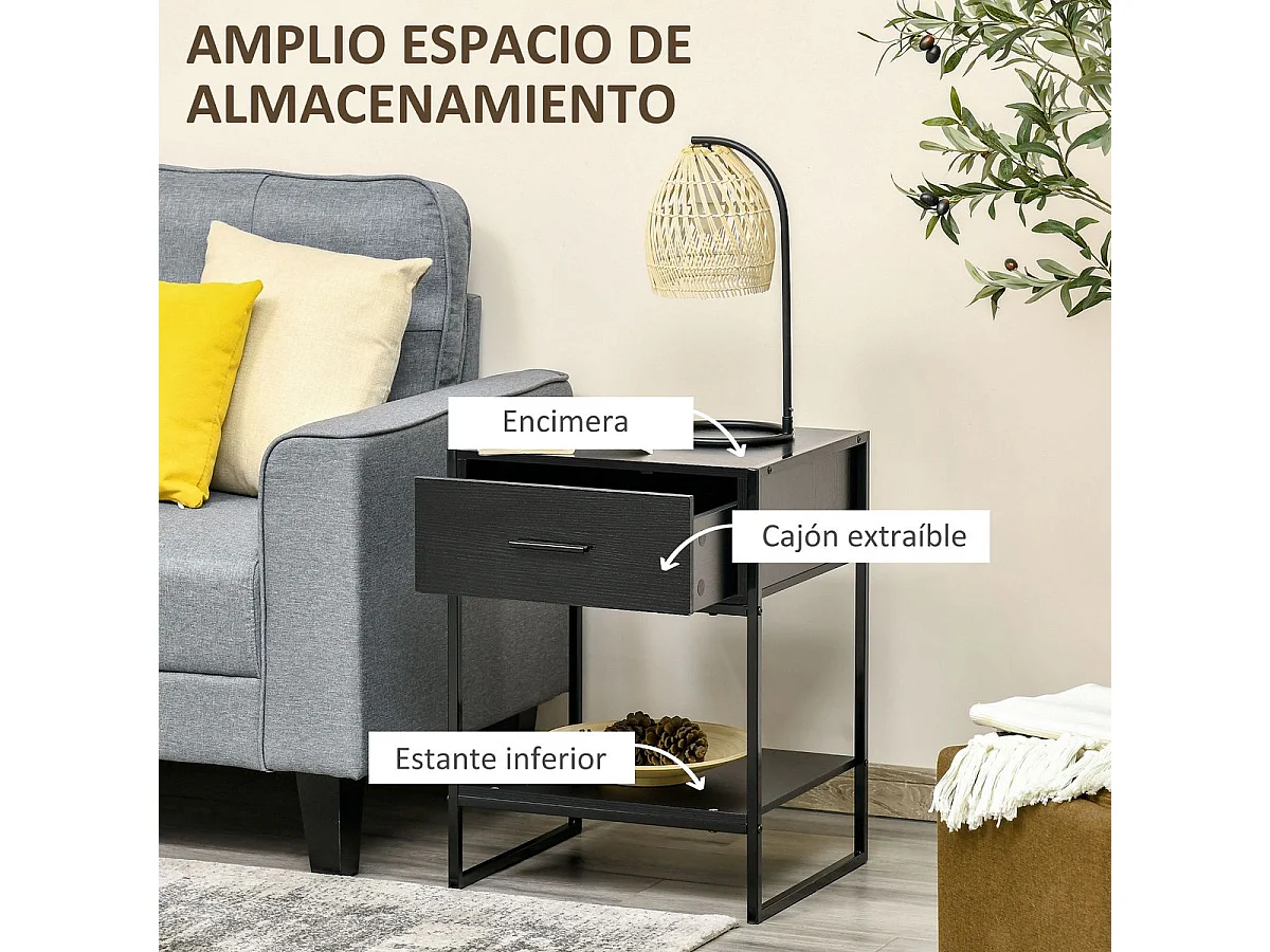 Mesa de Cabeceira Moderna com Gaveta e Prateleira para Quarto e Sala de Estar - Modelo Avignon Preto 45x40x60cm