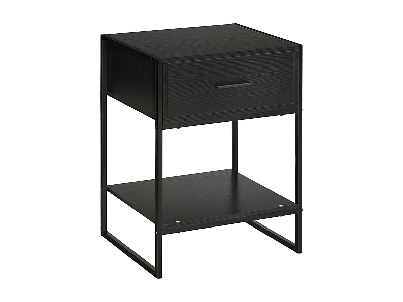 Mesa de Cabeceira Moderna com Gaveta e Prateleira para Quarto e Sala de Estar - Modelo Avignon Preto 45x40x60cm