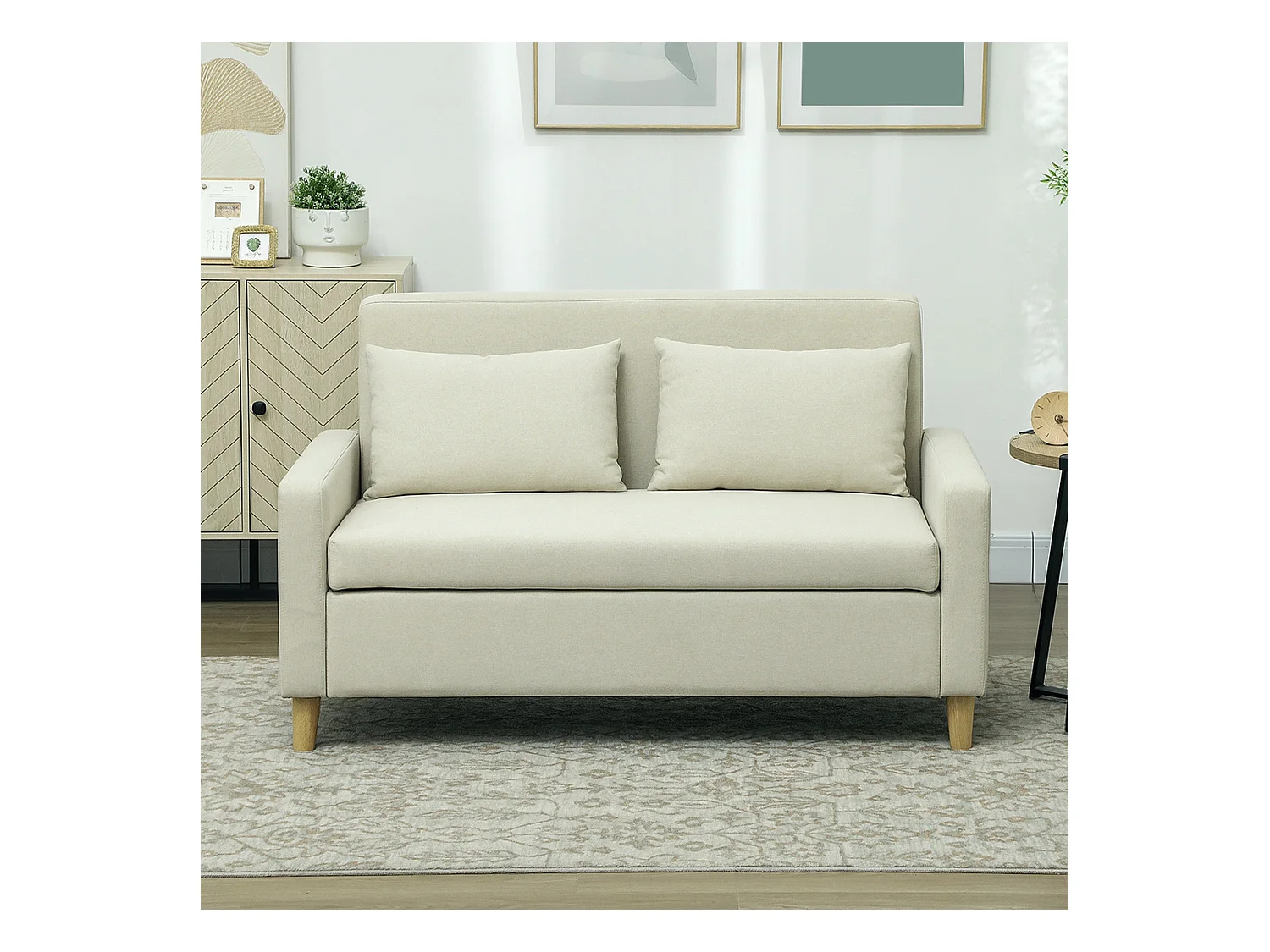 Sofá Vinil Homcom 2 plazas + arcón beige 84x135x72 cm
