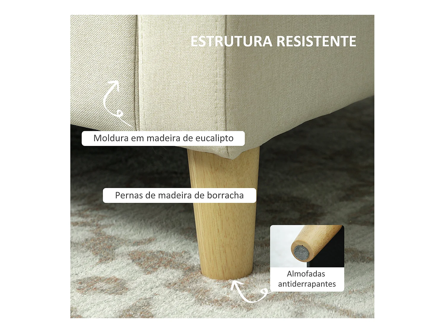 Sofá Vinil Homcom 2 plazas + arcón beige 84x135x72 cm