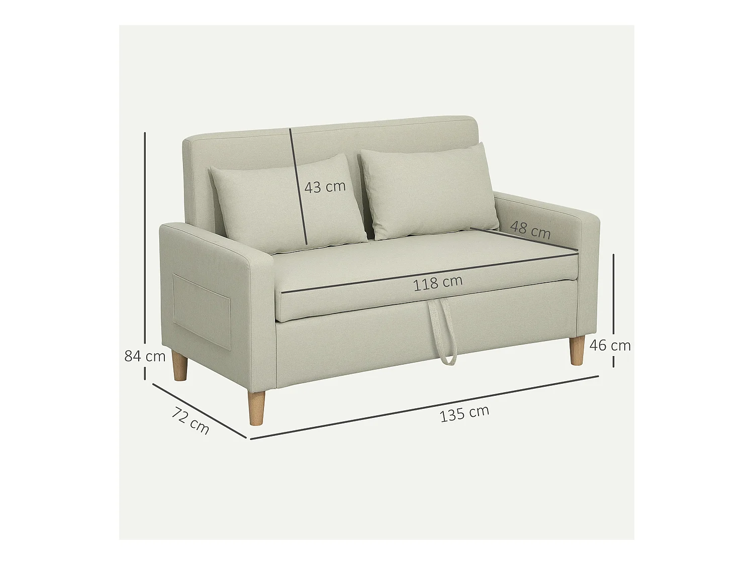 Sofá Vinil Homcom 2 plazas + arcón beige 84x135x72 cm
