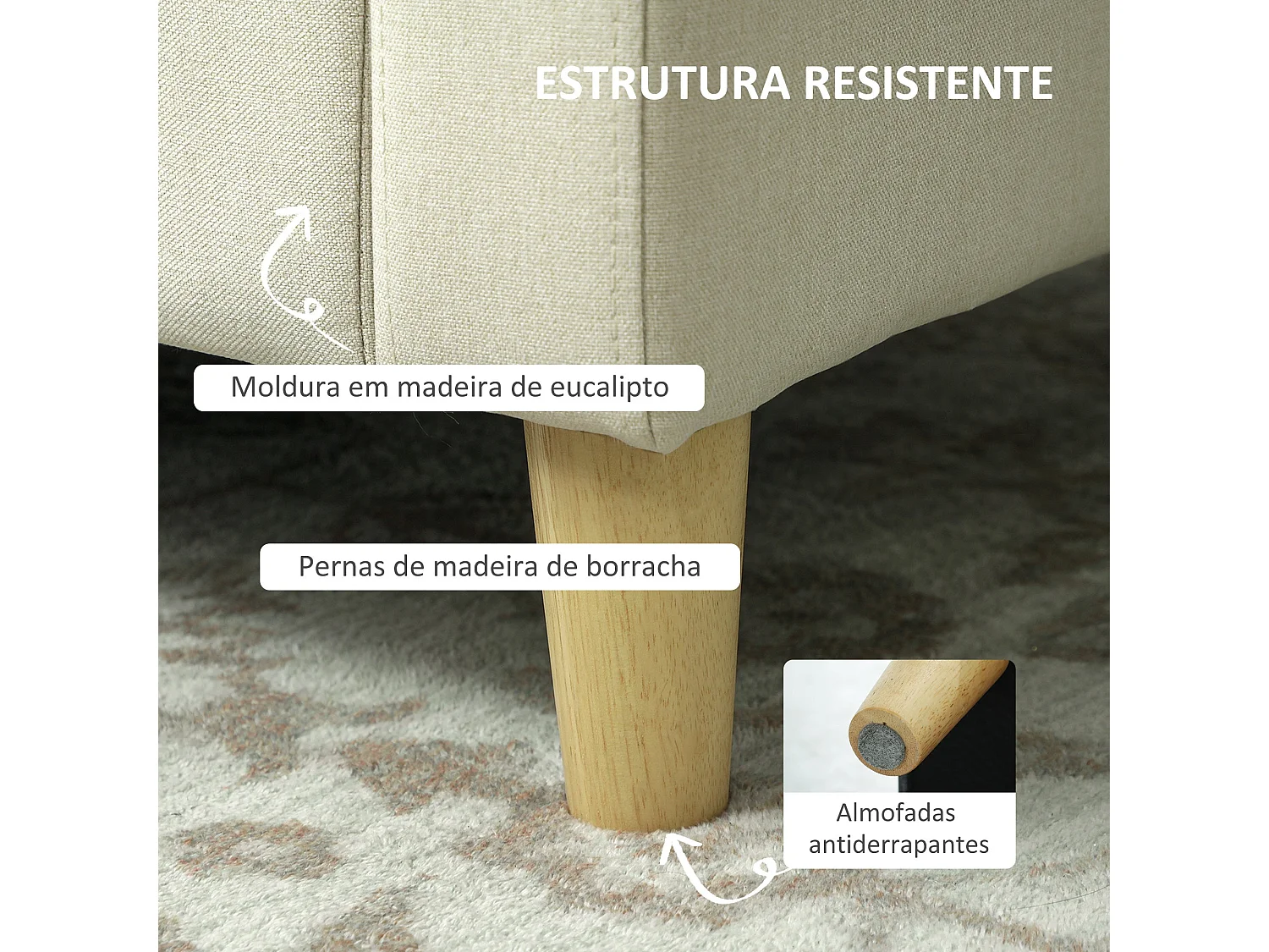 Sofá 2 Lugares Estofado em Linho Sintético com Almofadas e Espaço de Armazenamento – Modelo Uppsala