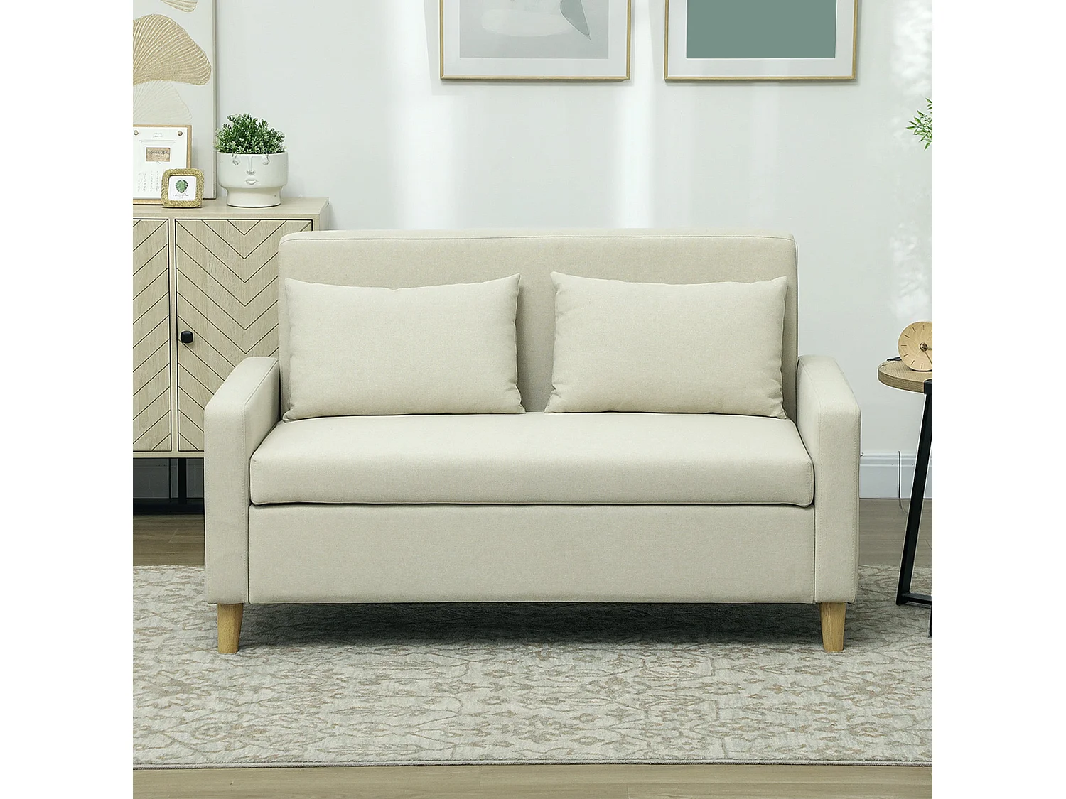 Sofá Vinil Homcom 2 plazas + arcón beige 84x135x72 cm