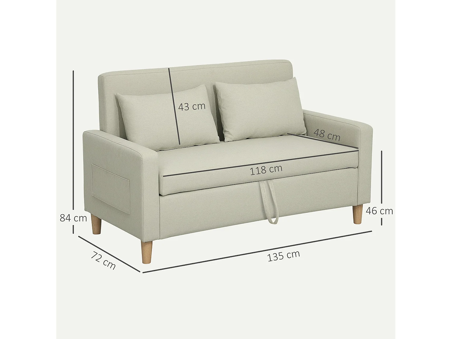 Sofá Vinil Homcom 2 plazas + arcón beige 84x135x72 cm