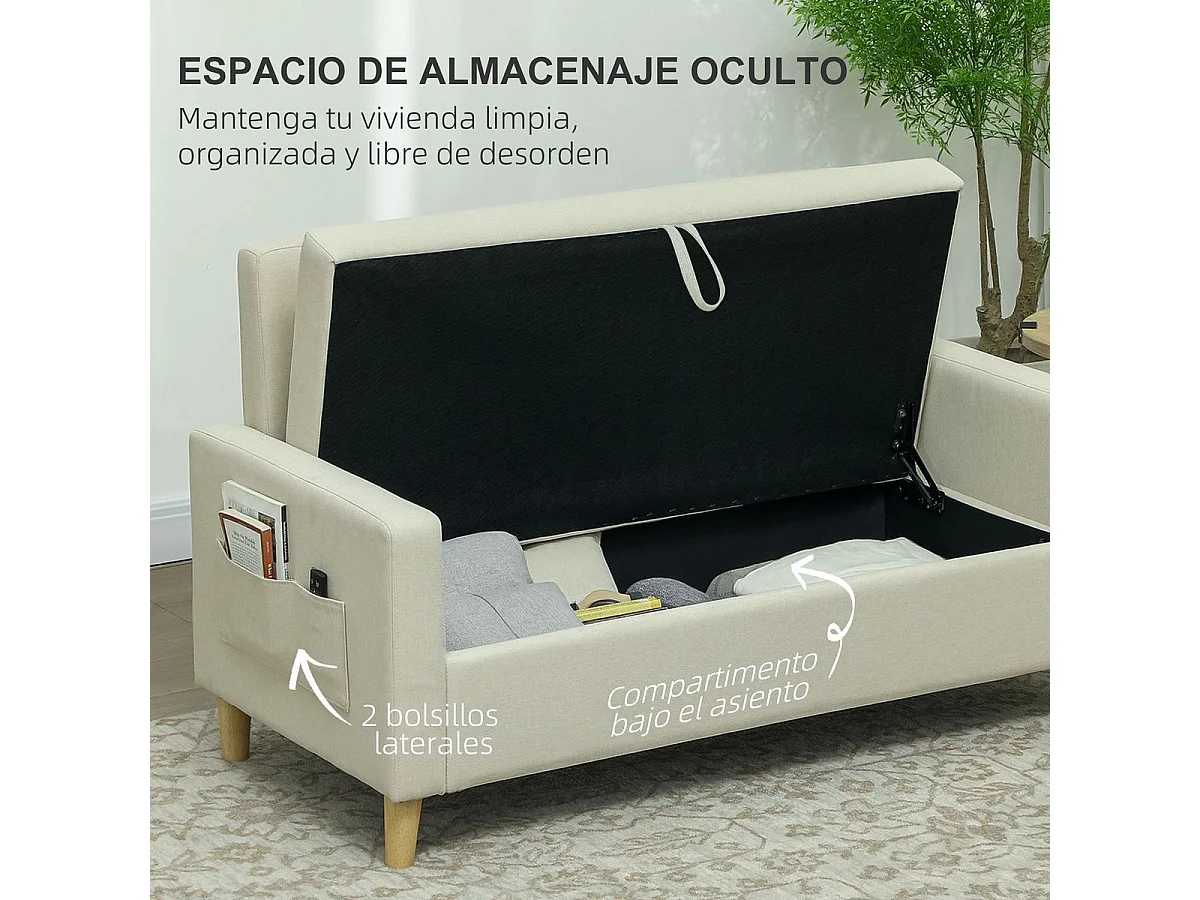 Sofá Vinil Homcom 2 plazas + arcón beige 84x135x72 cm