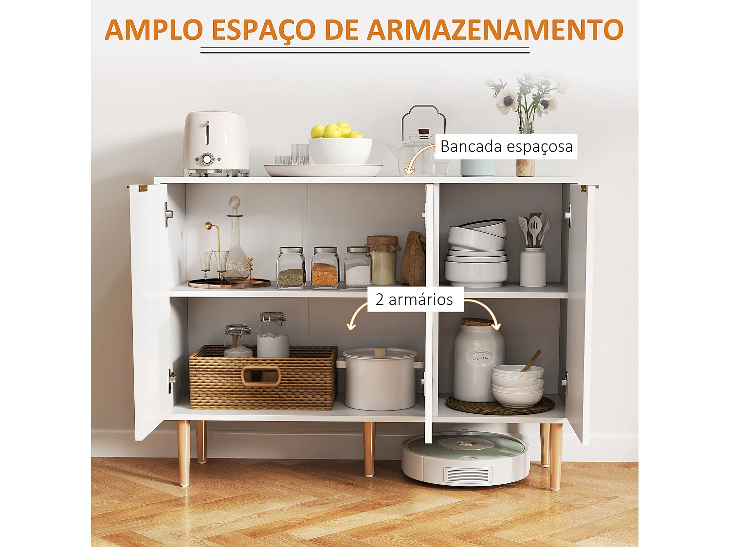 Aparador Bali Homcom 3 puertas blanco 80x107x35 cm