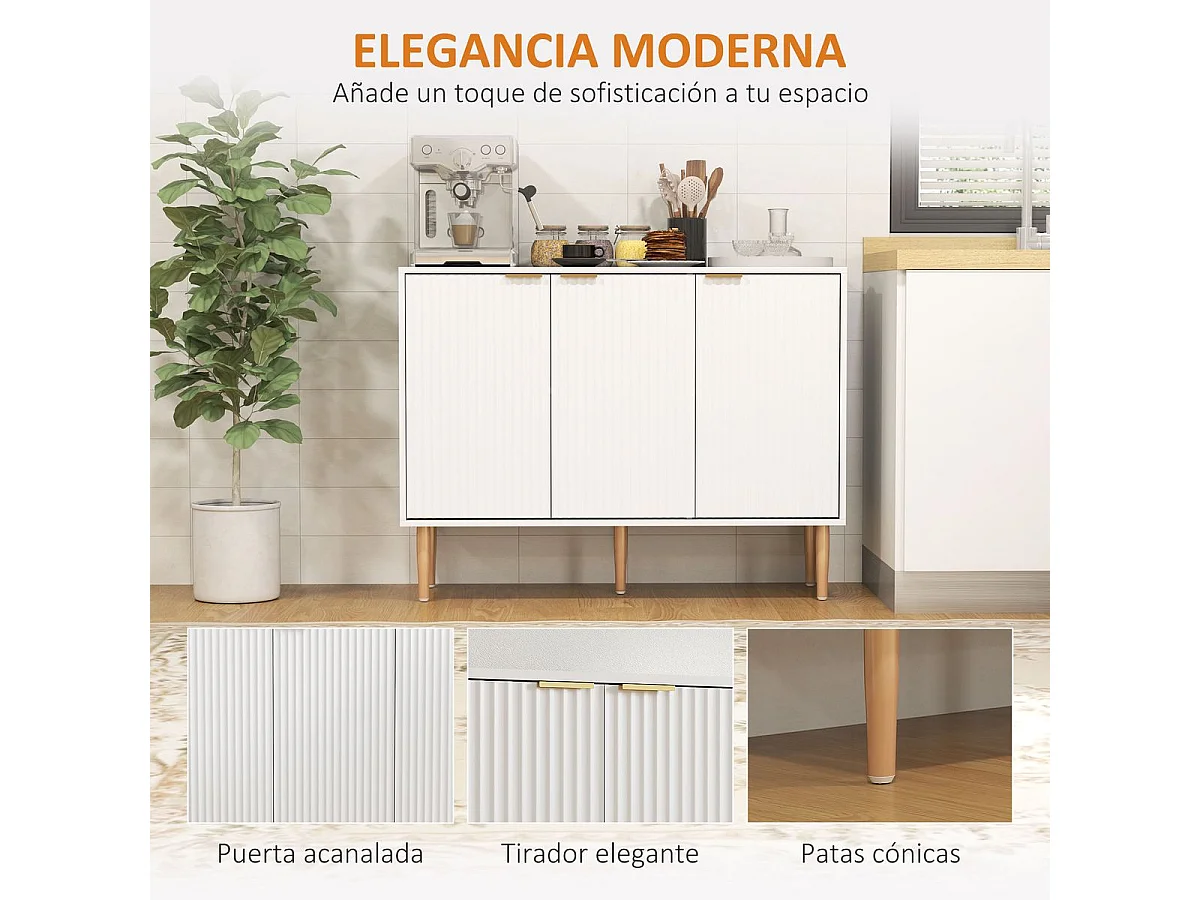 Aparador Bali Homcom 3 puertas blanco 80x107x35 cm
