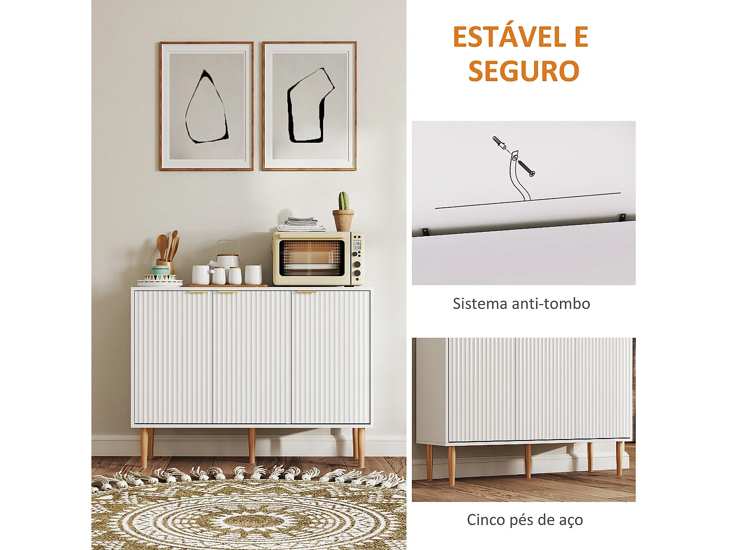 Aparador Bali Homcom 3 puertas blanco 80x107x35 cm