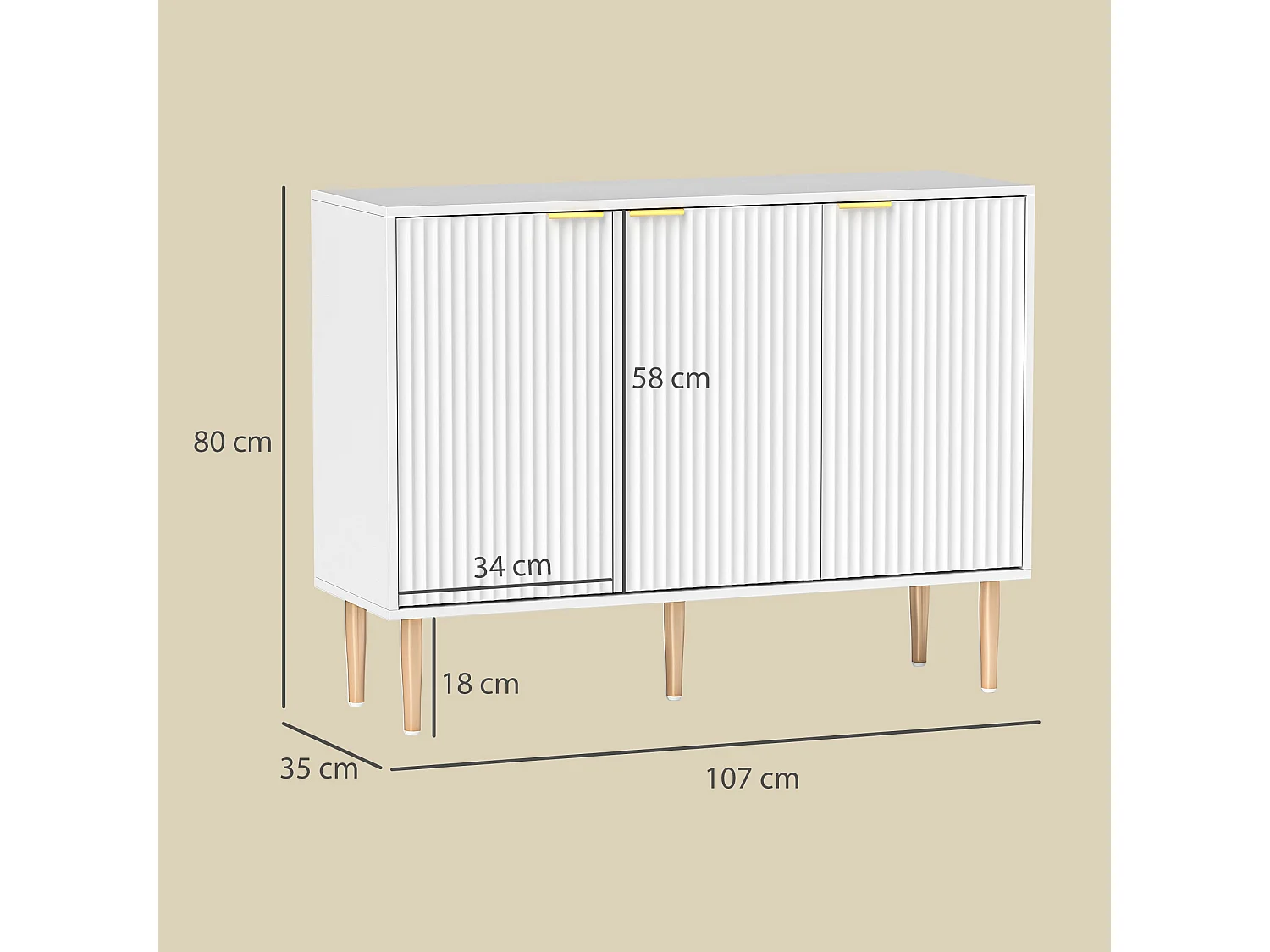 Aparador Bali Homcom 3 puertas blanco 80x107x35 cm