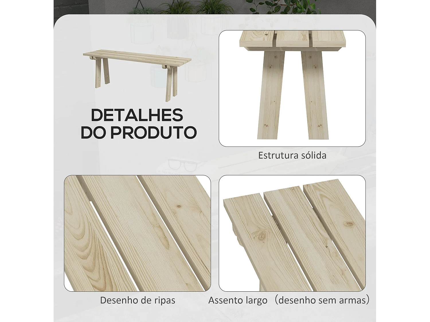 Banco de jardín Matine Outsunny 2 plazas 220kg natural 45x130x38 cm