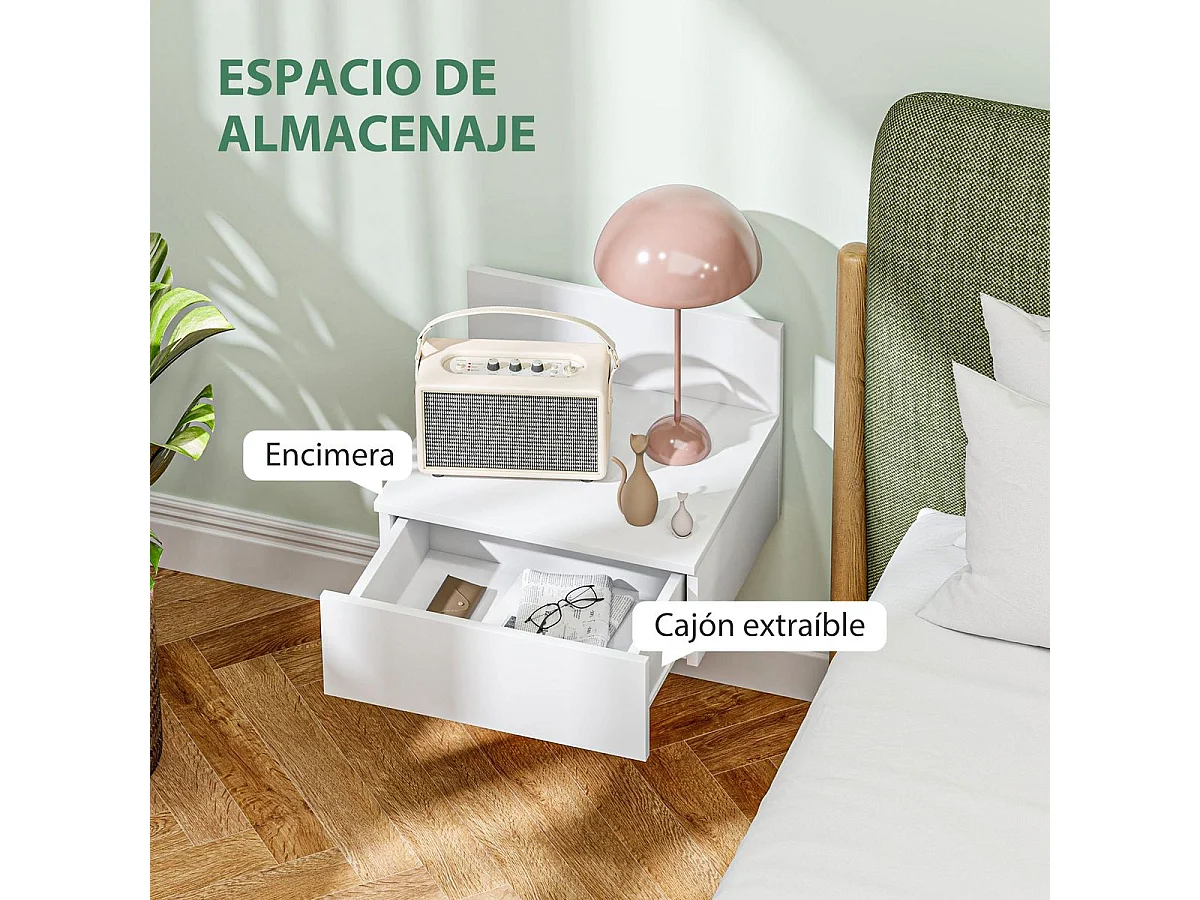 Pack de 2 mesitas de noche Lluvia Homcom 1 cajón blanco