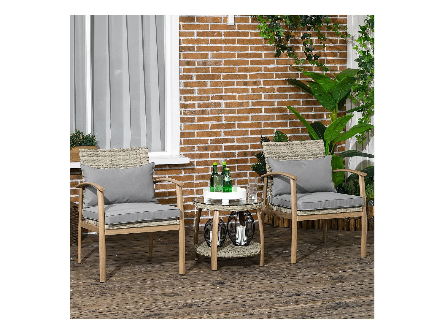 Conjunto de jardín Mayotte Outsunny 2 sillones + 1 mesa natural