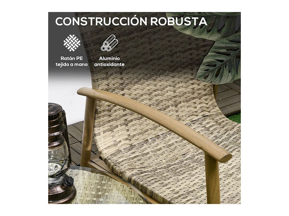Conjunto de jardín Mayotte Outsunny 2 sillones + 1 mesa natural
