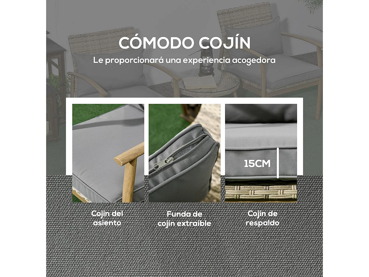 Conjunto de jardín Mayotte Outsunny 2 sillones + 1 mesa natural