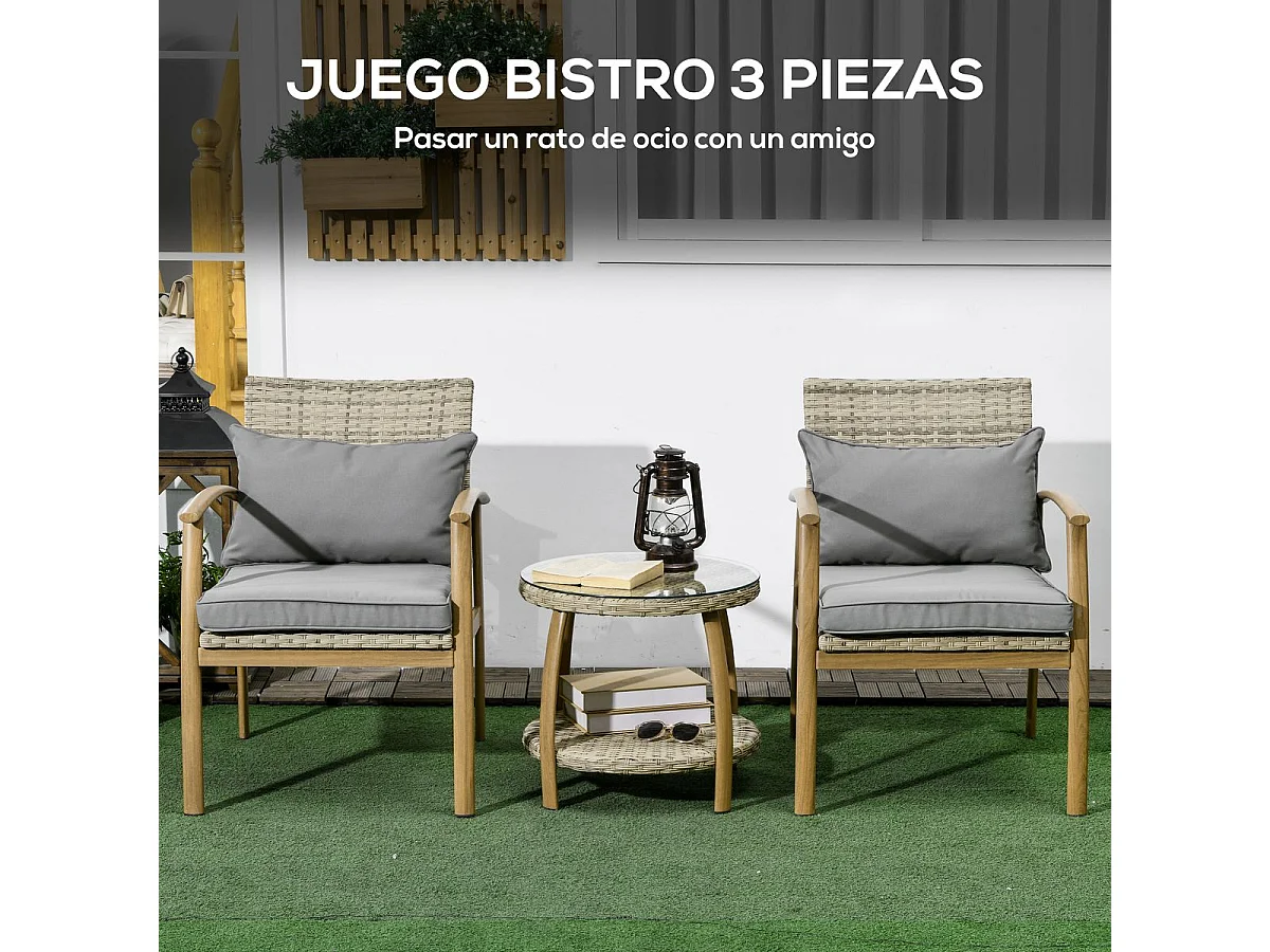 Conjunto de jardín Mayotte Outsunny 2 sillones + 1 mesa natural