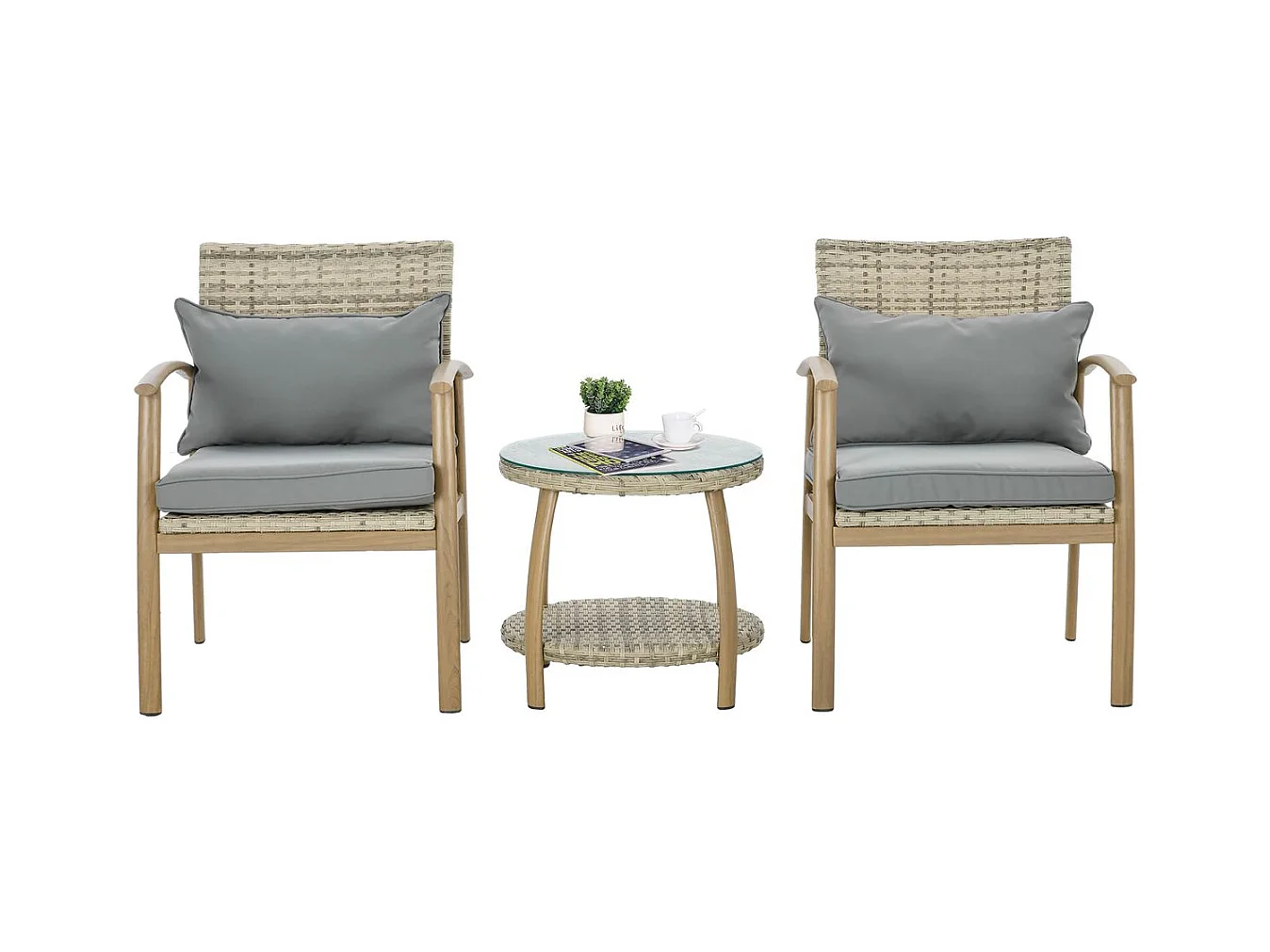 Conjunto de jardín Mayotte Outsunny 2 sillones + 1 mesa natural