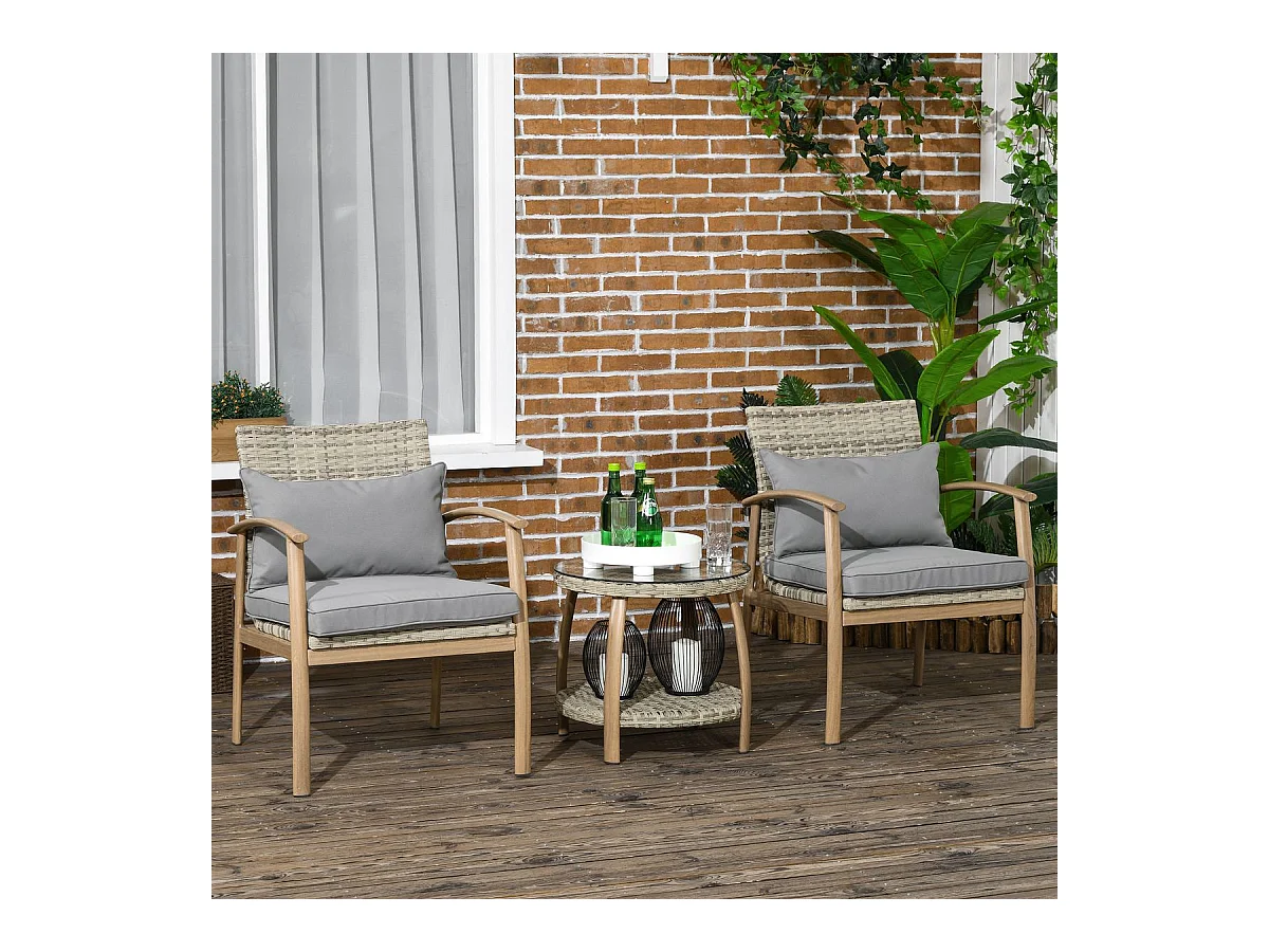 Conjunto de jardín Mayotte Outsunny 2 sillones + 1 mesa natural